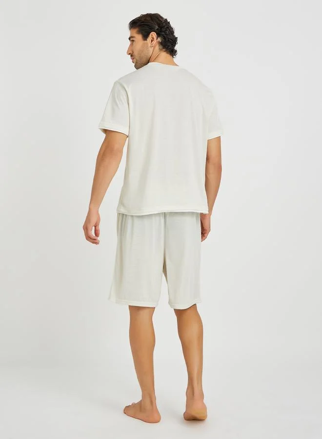 Styli Styli Knitted Open Hem Pyjamas with Logo Print
