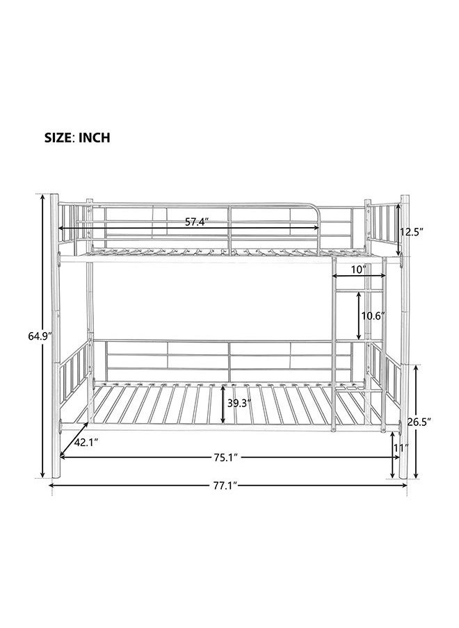KARNAK Karnak Metal Steel Bunk Bed Heavy Duty Silver & Guard Rails Sturdy for Home, Baby Home, Apartment Studio Room Size 90x190 cm  - Image 4