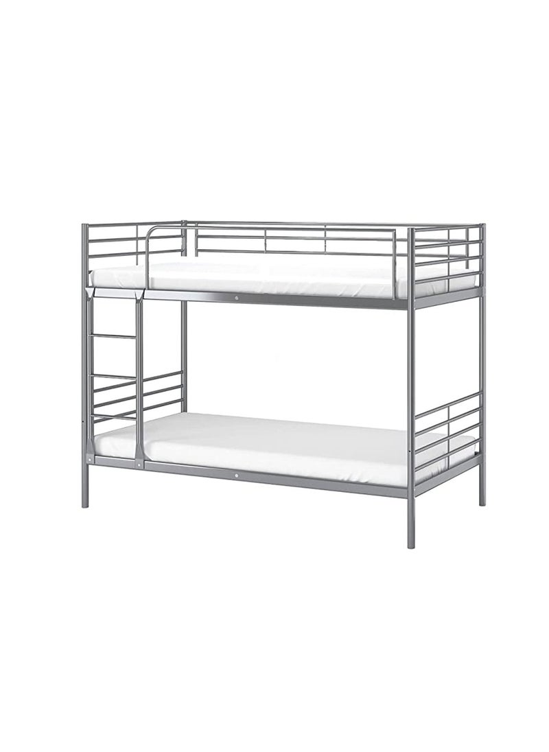 KARNAK Karnak Metal Steel Bunk Bed Heavy Duty Silver & Guard Rails Sturdy for Home, Baby Home, Apartment Studio Room Size 90x190 cm  - Image 3