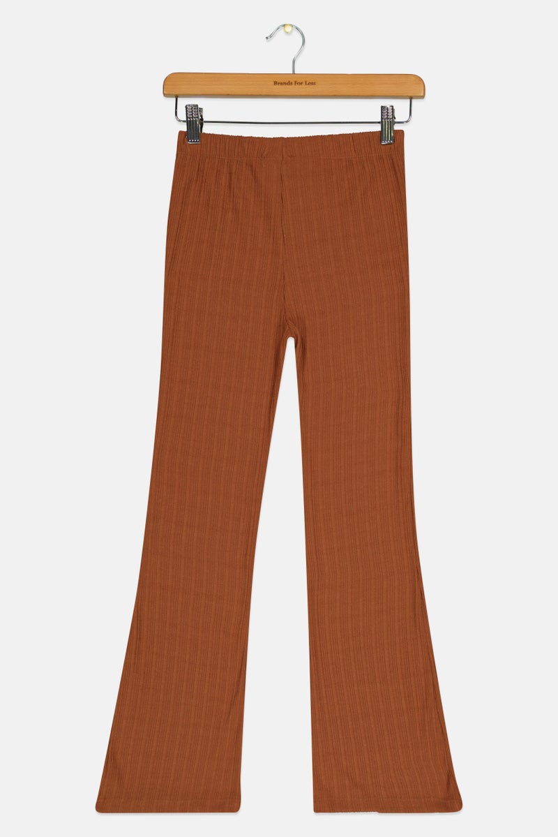 KOTON Kids Girl Textured Pants, Brown  - Image 2