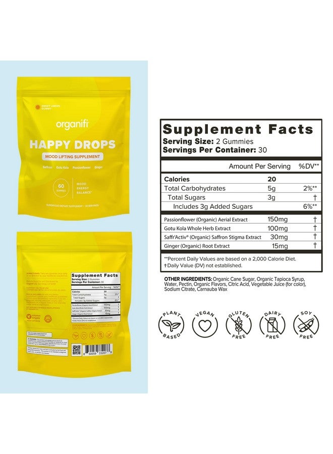 Organifi Organifi Happy Drops - Daily Superfood Happy Gummies for Adults - Mood Support Supplement for Balance, Bliss, Energy and Taking The Edge Off - Sweet Lemon Flavor - 60 Gummies - Image 2