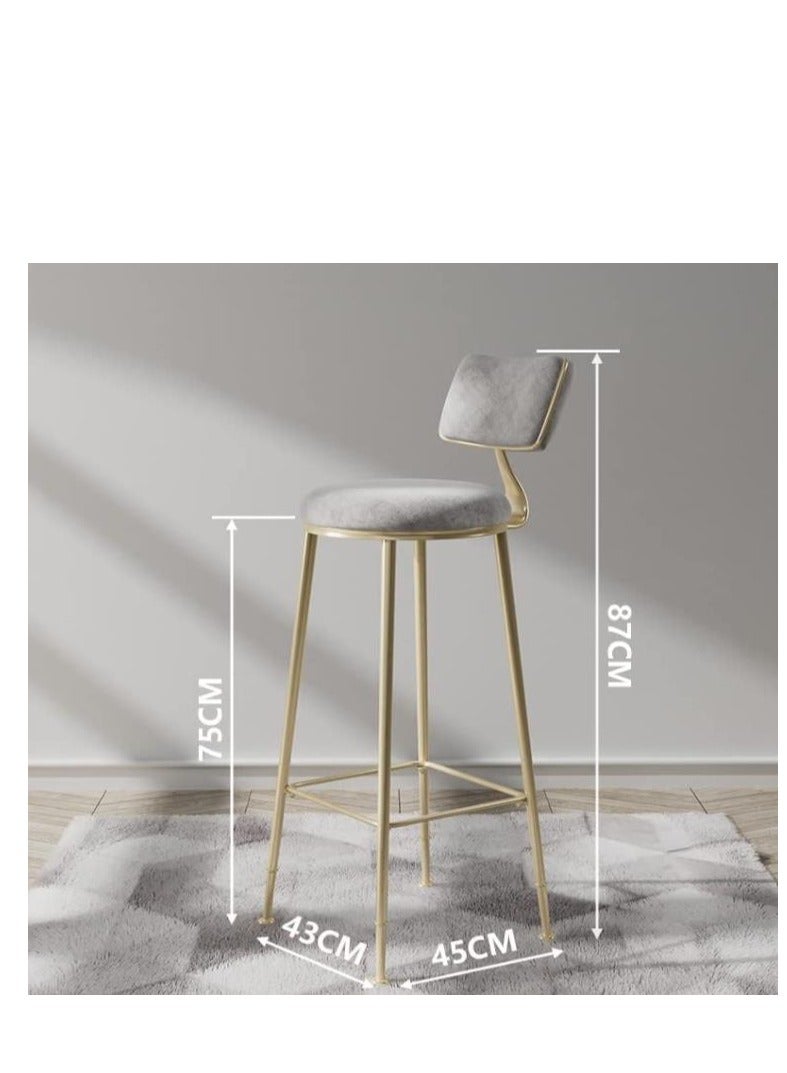 Golden Bar Stool,Chair Stool High Bar Chair,2 Pcs Metal Legs Heavy Duty Barstools with Backs,Flannel Upholstered Counter High Chair for Kitchen, Restaurant,Coffee (Grey-2pcs)  - Image 2