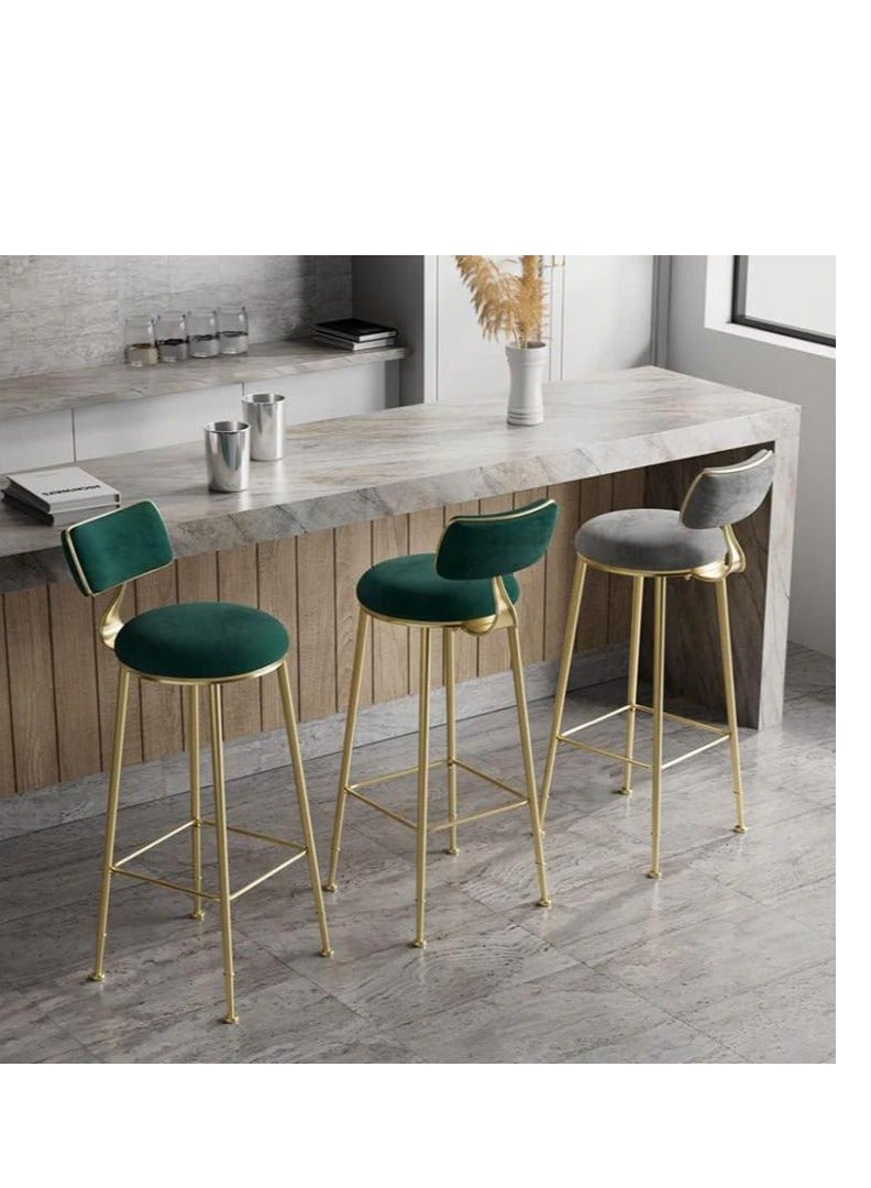 Golden Bar Stool,Chair Stool High Bar Chair,2 Pcs Metal Legs Heavy Duty Barstools with Backs,Flannel Upholstered Counter High Chair for Kitchen, Restaurant,Coffee (Grey-2pcs)  - Image 3