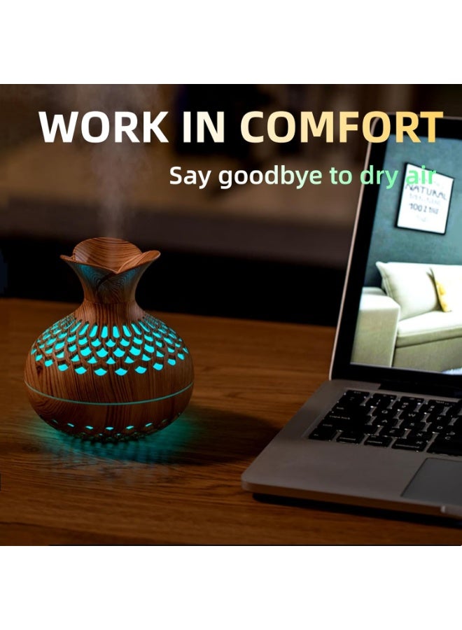 صن سباير مرطب صغير ملون ورائع، مرطب على شكل زهرة، مرطب شخصي USB للسيارة والمكتب وغرفة النوم وغيرها. وضعان للرذاذ، 7 ألوان، فائق الهدوء (خشب فاتح) - Image 3