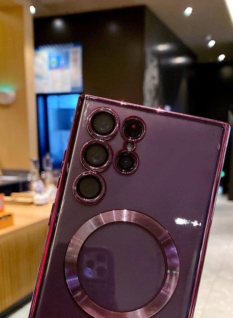 ELTRAZONE for Samsung Galaxy S23 Ultra Case Magnetic Clear with Camera Lens Protector Full Protection MagSafe Electroplated Silicone Slim Fit Shockproof Protective Case Cover - Burgundy - Image 4