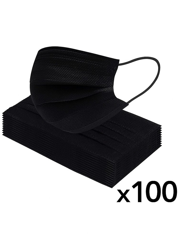 كمامات طبية أسود للاستعمال اليومي – عبوتين × 50 كمامة (إجمالي 100 كمامة) – 3 طبقات حماية مع أربطة أذن مريحة
