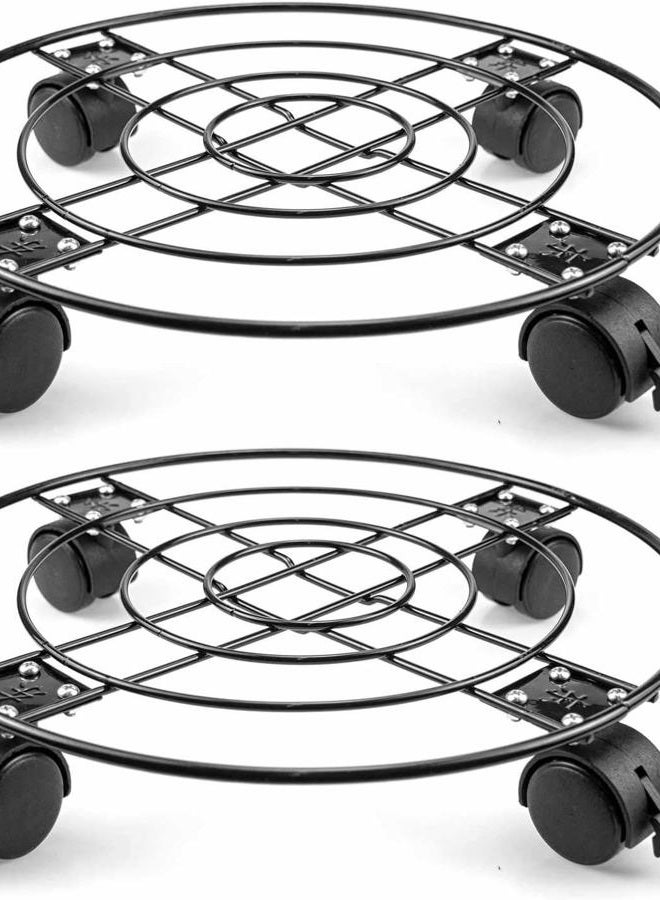 Fasmov 2 Pack 13 Inch Plant Caddy, Heavy Duty Iron Potted Plant Stand with Lockable Caster Wheels, Adjustable Size and 360-Degree Movable Wheels, Black - Image 1