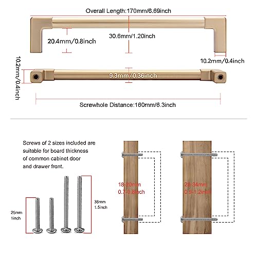 TUNNY 10 Pack Classic Solid Cabinet Handles-6.3"/160mm Screw Spacing Champagne Bronze Furniture Hardware Handles for Bathroom Dresser Kitchen Cabinets Bedroom Cabinet Pulls - Image 2