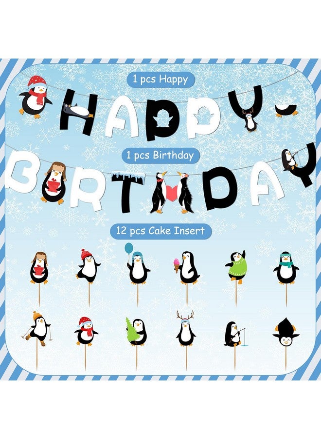 Aoriher 48 Piece Penguin Party Decorations - Happy Birthday Banner, Walking Penguin Balloons, Cake Toppers, Latex Balloons for Baby Shower or Winter Theme Celebrations - Image 2