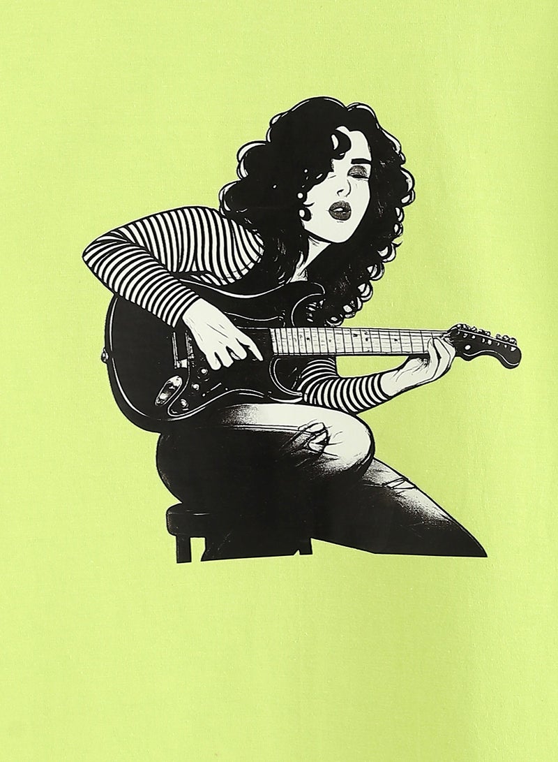 Andora Cotton Printed T-Shirt - Light Green - Image 4