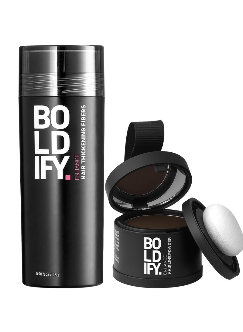 Boldify - Hairline Powder (Dark Brown) + Hair Fiber (Dark Brown): Boldify bundle that Instantly Conceals Hair Loss Hair Powder for Thinning Hair, Root Cover Up - Image 1