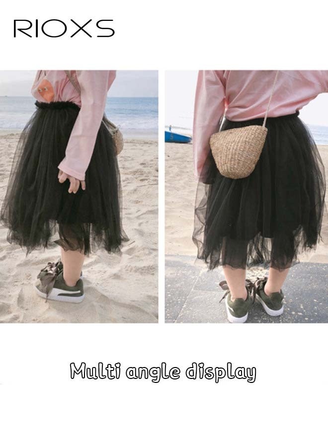RIOXS Little Girls Tutu Skirt A-Line Layered Tulle Princess Dresses Dance Wear Clothes For Girls, Black Tutu Skirt, Preschool Recital Costume Dress, Petite Girl's Ballet Skirt, Summer Beach Photo Shoot Tutu  - Image 4