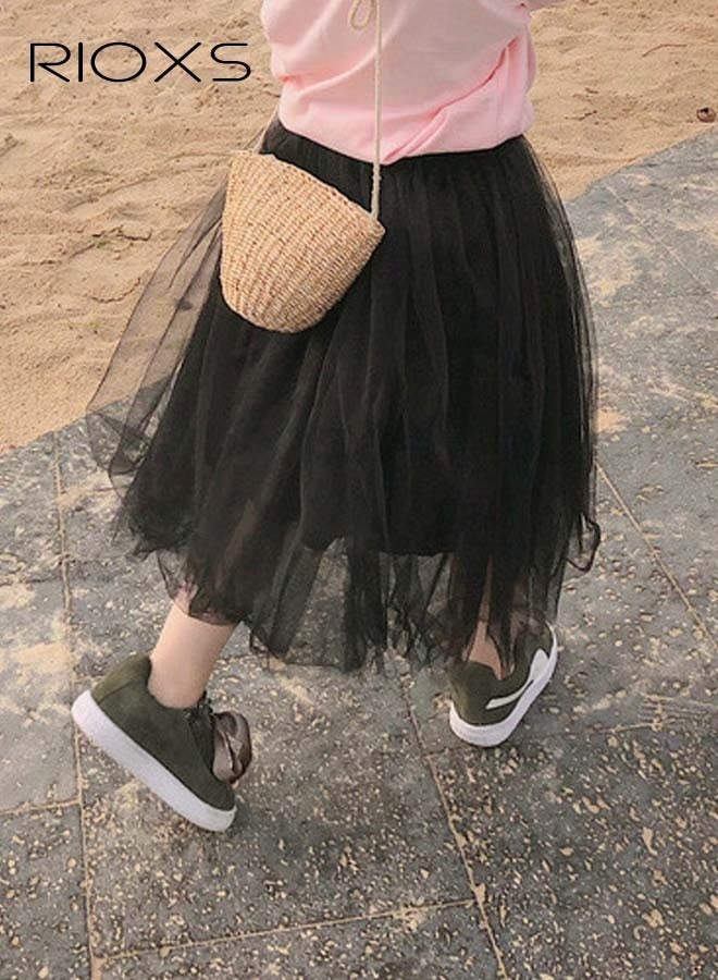 RIOXS Little Girls Tutu Skirt A-Line Layered Tulle Princess Dresses Dance Wear Clothes For Girls, Black Tutu Skirt, Preschool Recital Costume Dress, Petite Girl's Ballet Skirt, Summer Beach Photo Shoot Tutu  - Image 2