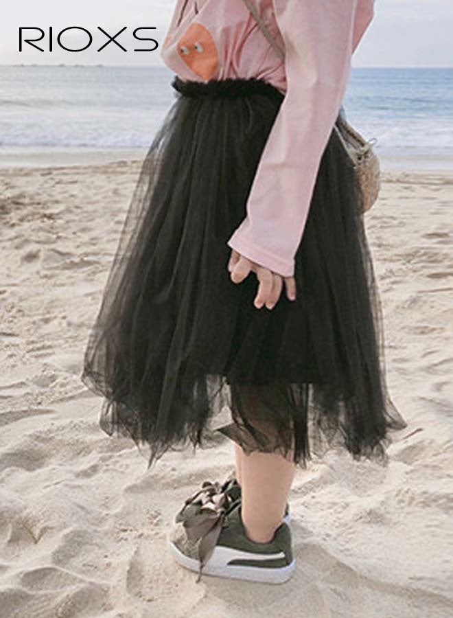 RIOXS Little Girls Tutu Skirt A-Line Layered Tulle Princess Dresses Dance Wear Clothes For Girls, Black Tutu Skirt, Preschool Recital Costume Dress, Petite Girl's Ballet Skirt, Summer Beach Photo Shoot Tutu  - Image 3