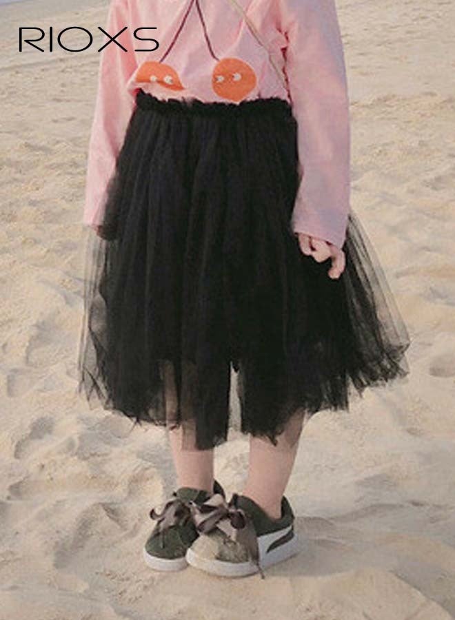 RIOXS Little Girls Tutu Skirt A-Line Layered Tulle Princess Dresses Dance Wear Clothes For Girls, Black Tutu Skirt, Preschool Recital Costume Dress, Petite Girl's Ballet Skirt, Summer Beach Photo Shoot Tutu  - Image 1