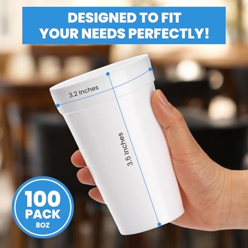 FRAMO 8 Oz Foam Cups Lightweight Insulated Foam Cups for Coffee, Cold Drinks & Other Hot Beverages - Disposable Drinking Cups for Parties, Picnic, BBQ, Travel, & Events (100 Pack) - Image 2