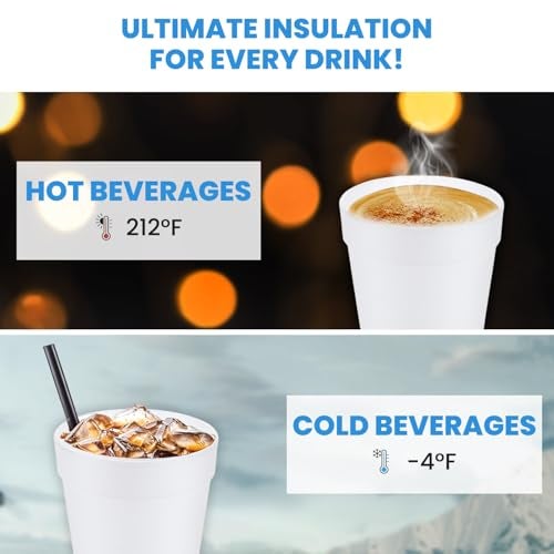FRAMO 8 Oz Foam Cups Lightweight Insulated Foam Cups for Coffee, Cold Drinks & Other Hot Beverages - Disposable Drinking Cups for Parties, Picnic, BBQ, Travel, & Events (100 Pack) - Image 5
