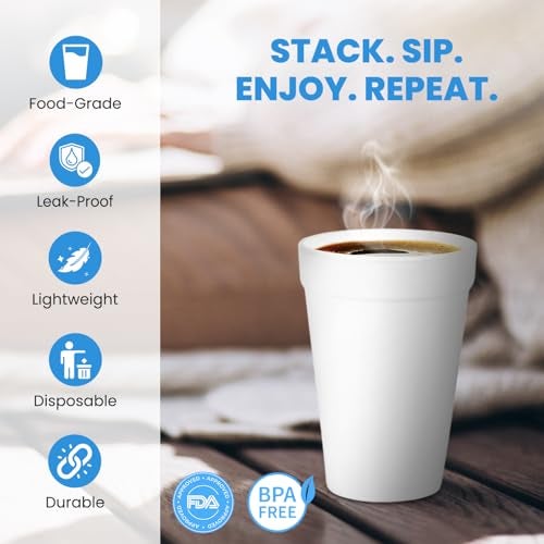 FRAMO 8 Oz Foam Cups Lightweight Insulated Foam Cups for Coffee, Cold Drinks & Other Hot Beverages - Disposable Drinking Cups for Parties, Picnic, BBQ, Travel, & Events (100 Pack) - Image 3