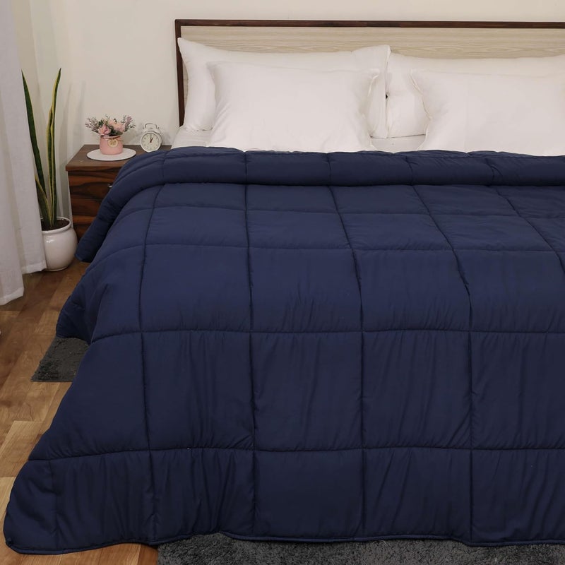 linenaffairs Soft Microfibre 150 GSM Winter Heavy Quilt Rajai Double Bed Comforter Blanket Super Soft Heavy Double Bed Blanket for Winter Quilt Duvet for All Season Navy Blue Solid - Image 2