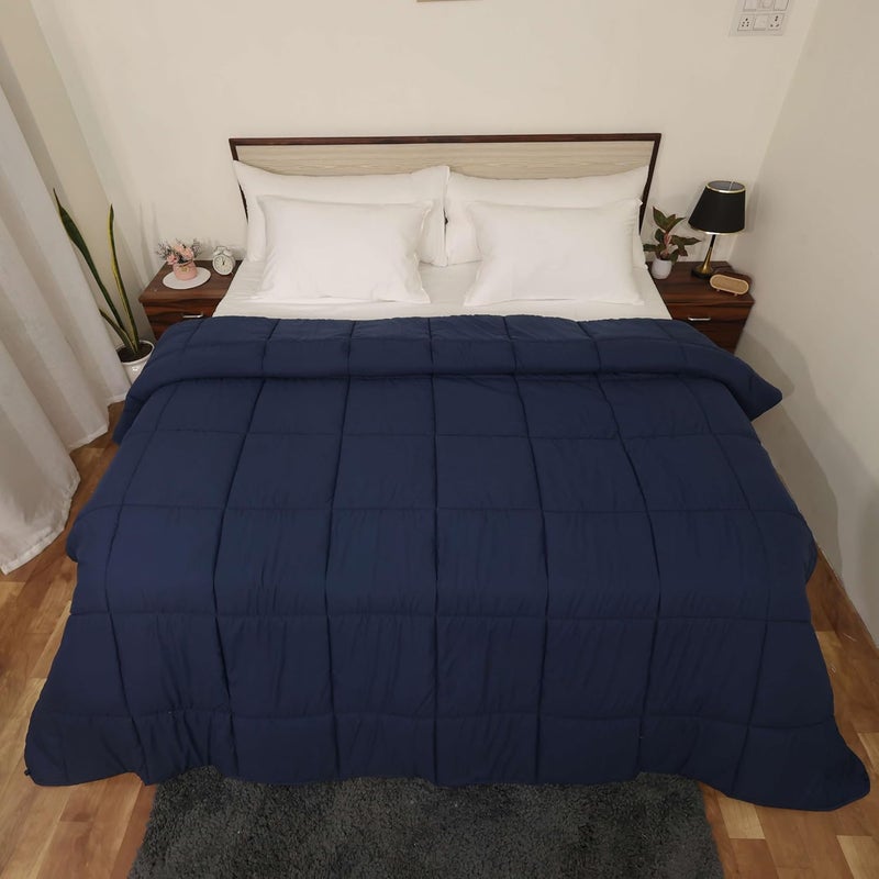 linenaffairs Soft Microfibre 150 GSM Winter Heavy Quilt Rajai Double Bed Comforter Blanket Super Soft Heavy Double Bed Blanket for Winter Quilt Duvet for All Season Navy Blue Solid - Image 1