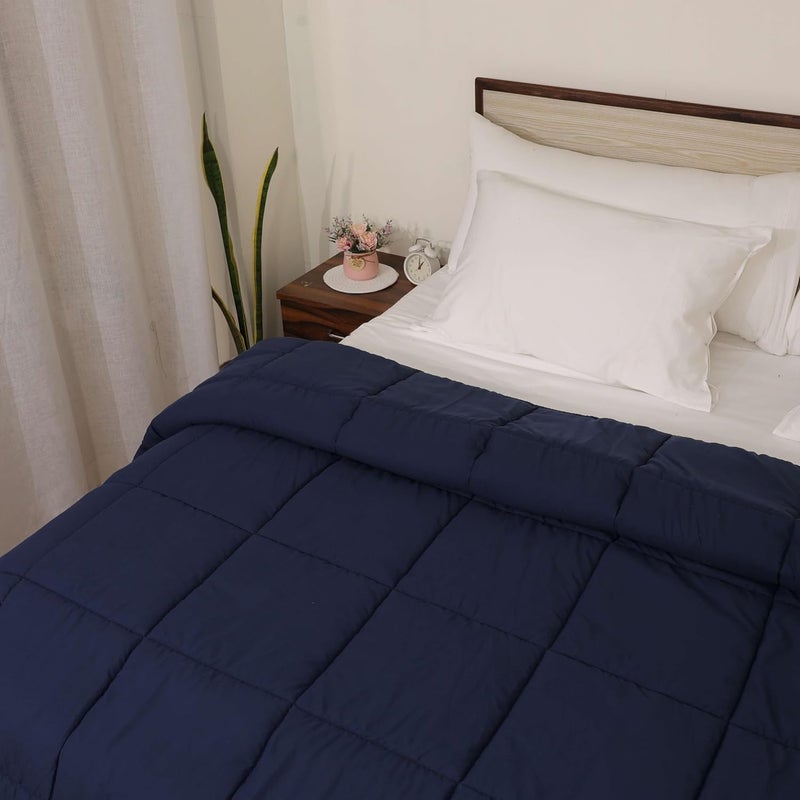 linenaffairs Soft Microfibre 150 GSM Winter Heavy Quilt Rajai Double Bed Comforter Blanket Super Soft Heavy Double Bed Blanket for Winter Quilt Duvet for All Season Navy Blue Solid - Image 3