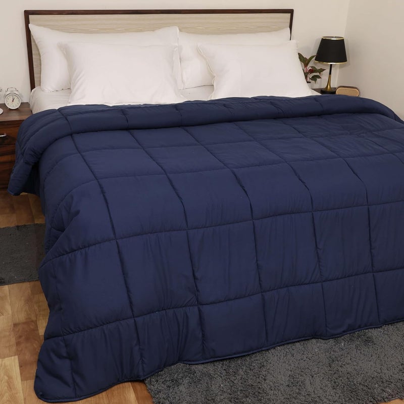 linenaffairs Soft Microfibre 150 GSM Winter Heavy Quilt Rajai Double Bed Comforter Blanket Super Soft Heavy Double Bed Blanket for Winter Quilt Duvet for All Season Navy Blue Solid - Image 4