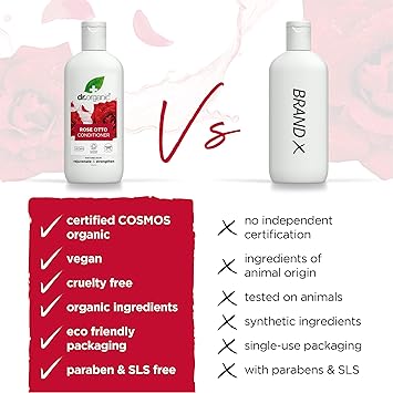 dr.organic Dr Organic Rose Otto Conditioner Restoring Mens Womens Natural Vegan CrueltyFree Paraben SLSFree Recyclable Recycled Ocean Bound Plastic Certified Organic 265ml Packaging may vary - Image 4