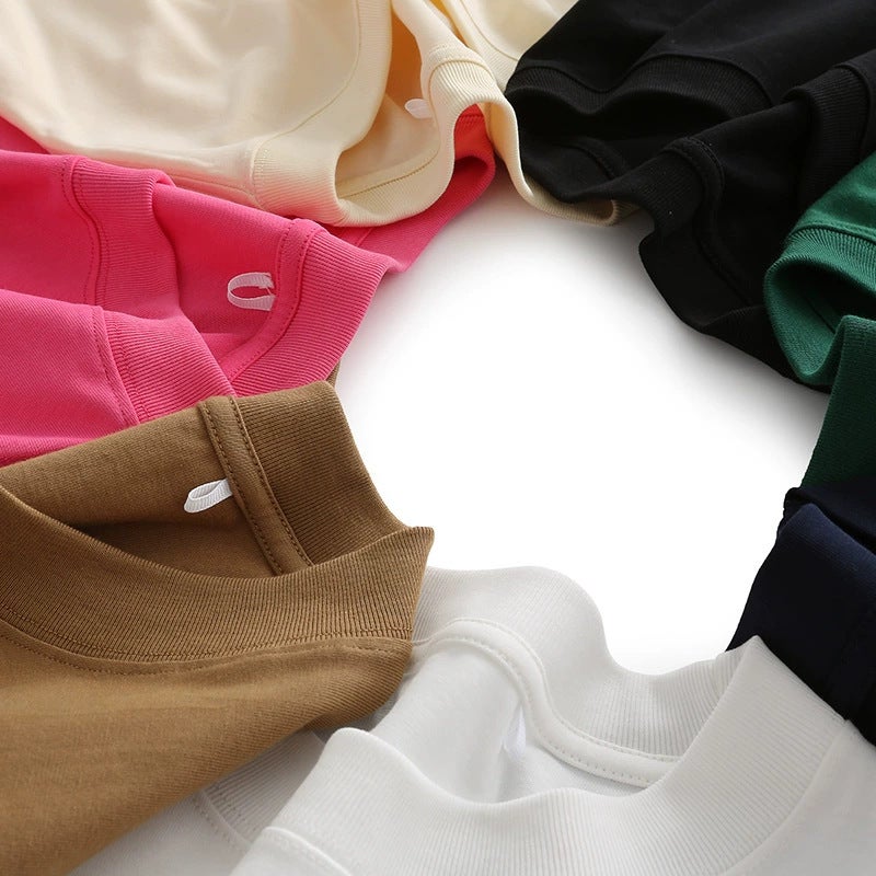 Men's T-Shirt Summer Heavyweight T-Shirt Men's 230g Pure Color Off-Shoulder Versatile Loose Cotton Round Neck Trendy Brand Men's Short-Sleeved - Image 5