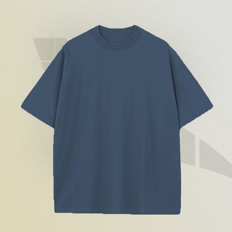 Men's T-Shirt Summer Heavyweight T-Shirt Men's 230g Pure Color Off-Shoulder Versatile Loose Cotton Round Neck Trendy Brand Men's Short-Sleeved - Image 1