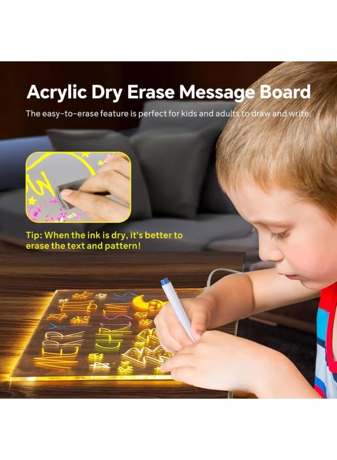 Baytion Note Board with 7 Colors Pen, LED Acrylic Message Board 30x20cm,Dry Erase Writing Pad with Stand,Light up Drawing Boards for Kids, Desktop Memo Rewritable Wordpad for School Home Office - Image 2