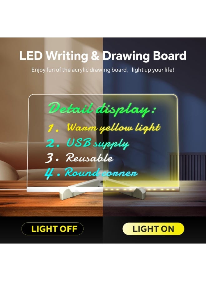 Baytion Note Board with 7 Colors Pen, LED Acrylic Message Board 30x20cm,Dry Erase Writing Pad with Stand,Light up Drawing Boards for Kids, Desktop Memo Rewritable Wordpad for School Home Office - Image 4