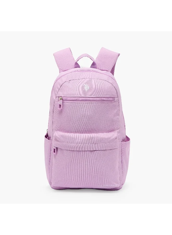 Us Polo Assn  شنطة ظهر سادة وحمالات كتف قابلة للتعديل للبنات 8-13 سنوات من يو إس بولو أسن - 18 بوصة