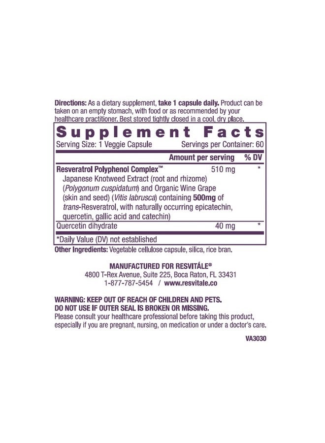 ResVitale Resveratrol 500 mg - Resveratrol Supplement for Men and Women - 60 Veggie Capsules - Image 2