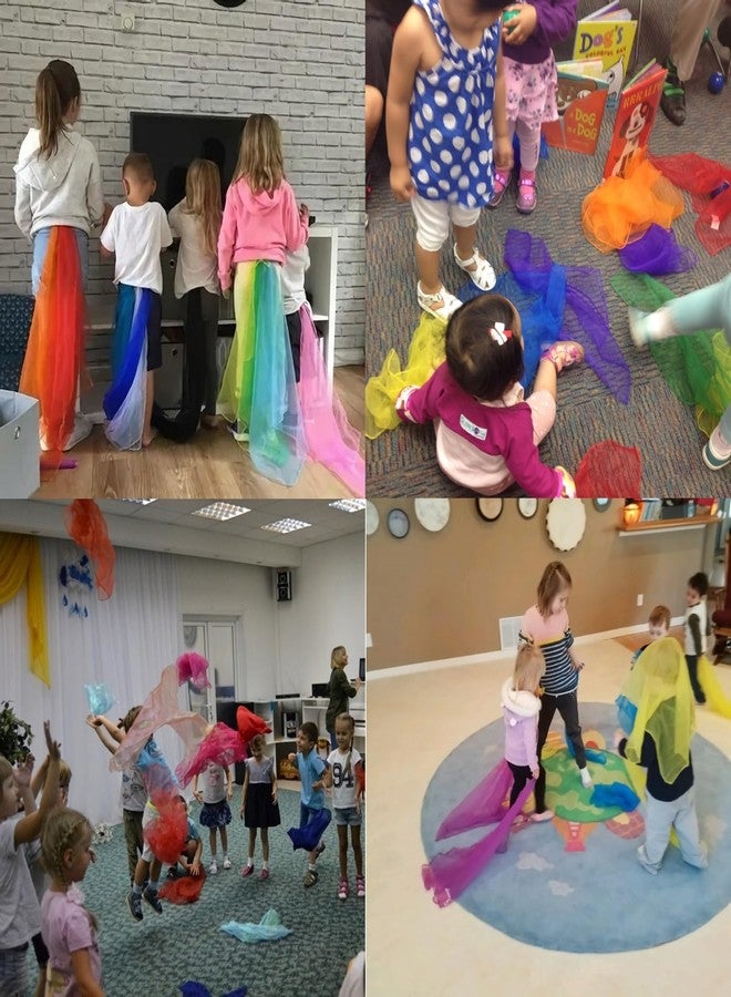 Lolakee Juggling Dance Scarves 12 PCS Upgraded Reinforced Edges Scarves for Kids Play Silk Scarfs for Babies Toddlers Children Movement Music Scarf Magic Tricks Performance Props Accessories 24 Inches - Image 4