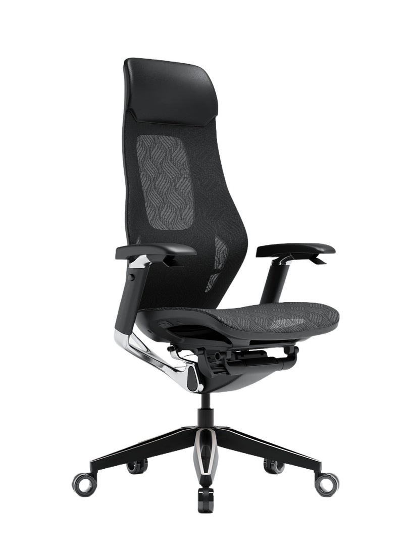 AFTERWORK AFTERWORK GX Black Super Ergonomic Gaming Chair - Genuine Leather, Adjustable Lumbar Support, 5D Paddle Arms, Seat Pan & Backrest Tilt Adjustments - Image 4