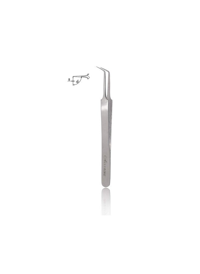 Alluring - Silver Tweezers For Eyelash Extension For Volume Lashes 3D 5D & 6D Lashes 90 Deg - Image 1