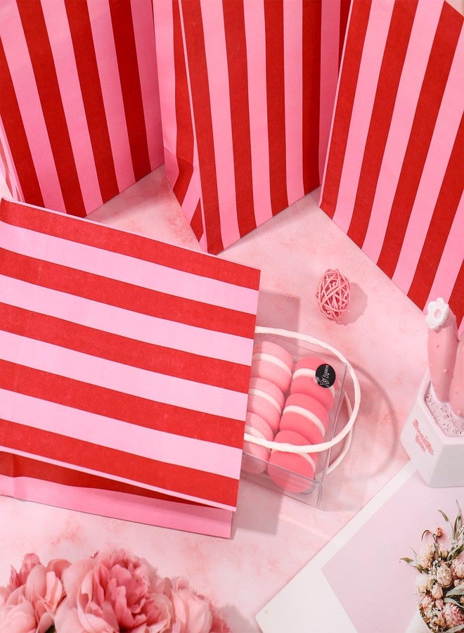 Whaline 16 Pcs Pink Red Stripe Paper Gift Bag Treat Bags with Handles Tissue Paper Candy Goodie Bags for Baby Shower Girl Birthday Circus Carnival Party Party Favors Supplies - Image 5