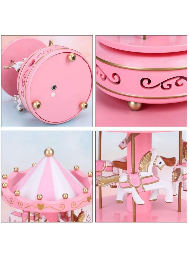 WEofferwhatYOUwant WEofferwhatYOUwant Carousel Music Box, Pink - Cake Topper, Easy Twist, 4 Horse Classic Decor - Melody Beethoven's Fur Elise. Fall Asleep to Music Lights.  - Image 2