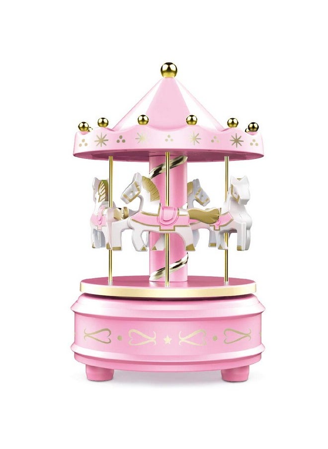 WEofferwhatYOUwant WEofferwhatYOUwant Carousel Music Box, Pink - Cake Topper, Easy Twist, 4 Horse Classic Decor - Melody Beethoven's Fur Elise. Fall Asleep to Music Lights.  - Image 1