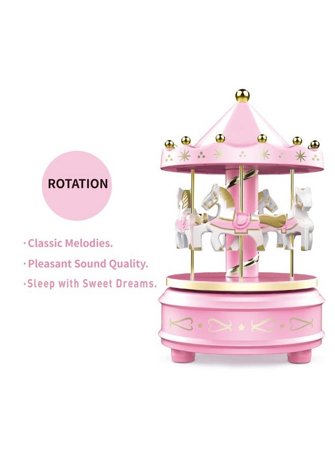 WEofferwhatYOUwant WEofferwhatYOUwant Carousel Music Box, Pink - Cake Topper, Easy Twist, 4 Horse Classic Decor - Melody Beethoven's Fur Elise. Fall Asleep to Music Lights.  - Image 3