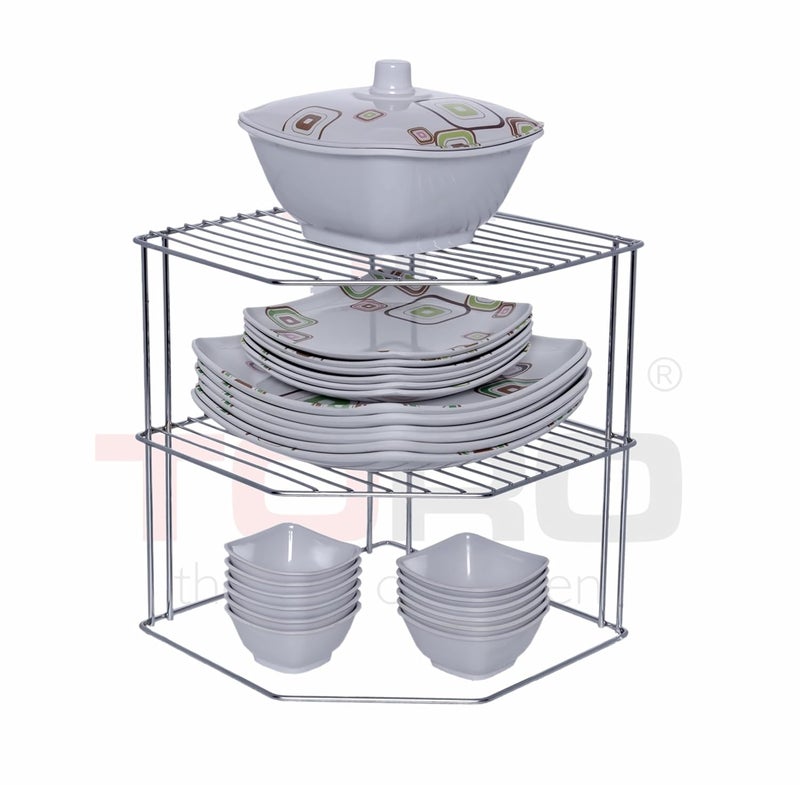 TORO Stainless Steel Multipurpose use 3Tier Kitchen Corner RackStorage ShelfDish RackStorage Rack for KitchenCorner Stand for Kitchen Corner Silver - Image 1