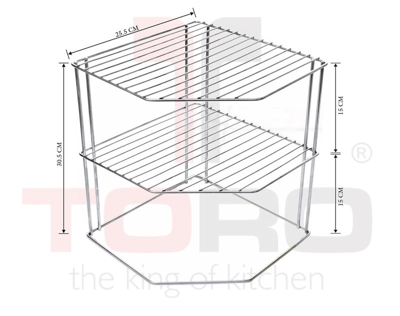 TORO Stainless Steel Multipurpose use 3Tier Kitchen Corner RackStorage ShelfDish RackStorage Rack for KitchenCorner Stand for Kitchen Corner Silver - Image 3
