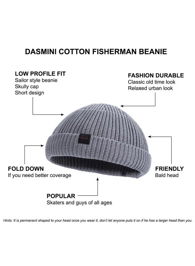 DASMINI Fisherman Beanie Hats for Men Women,Knit Trawler Rollup Edge Skull Cap,Watch Cap,Docker Beanie Spring Fall Short Mini Hats (Grey, Size M) - Image 4