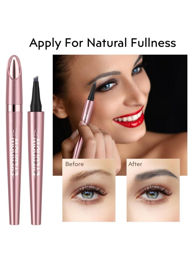 2Pcs Microblading Eyebrow Pen, Long-Lasting Waterproof Eyebrow Pencil With 4-Fork-Tip For 3D Realistic Brow, Easily Create Natural Hair-Like Brow Last All-Day, Eye Brow Pencils For Women -Gray