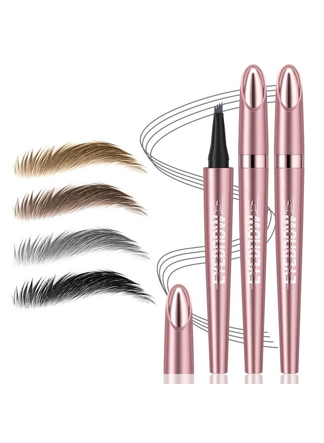 2Pcs Microblading Eyebrow Pen, Long-Lasting Waterproof Eyebrow Pencil With 4-Fork-Tip For 3D Realistic Brow, Easily Create Natural Hair-Like Brow Last All-Day, Eye Brow Pencils For Women -Gray