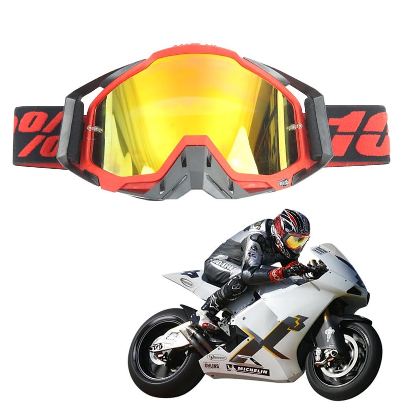 PROBEROS® Motorcycle Goggle, 100% Dirt Bike ATV Glasses, UV Protection Windproof Tainted Anti-Glare Anti-Fog, Riding Motocross Comfortable Foam Padding with Adjustable Headband, Red - Image 1