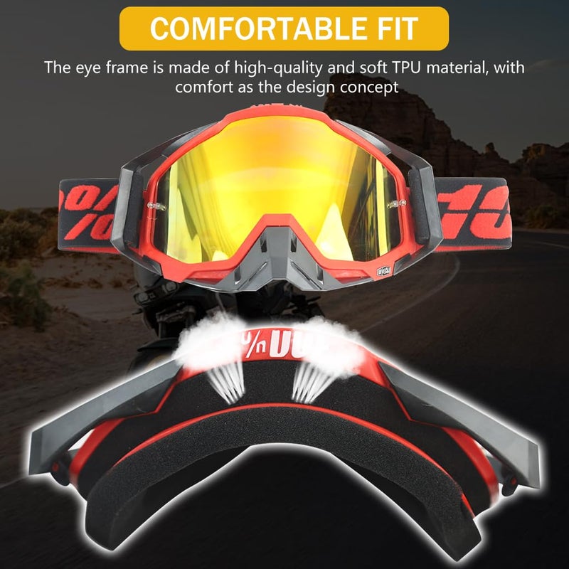 PROBEROS® Motorcycle Goggle, 100% Dirt Bike ATV Glasses, UV Protection Windproof Tainted Anti-Glare Anti-Fog, Riding Motocross Comfortable Foam Padding with Adjustable Headband, Red - Image 5