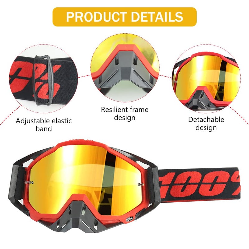 PROBEROS® Motorcycle Goggle, 100% Dirt Bike ATV Glasses, UV Protection Windproof Tainted Anti-Glare Anti-Fog, Riding Motocross Comfortable Foam Padding with Adjustable Headband, Red - Image 3