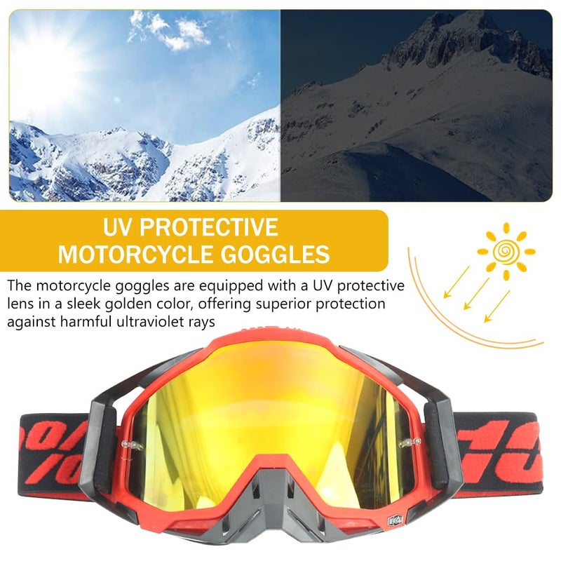 PROBEROS® Motorcycle Goggle, 100% Dirt Bike ATV Glasses, UV Protection Windproof Tainted Anti-Glare Anti-Fog, Riding Motocross Comfortable Foam Padding with Adjustable Headband, Red - Image 4
