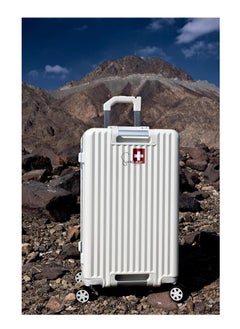 SWISSCASE SWISSCASE Carry On Luggage, Hardshell Two-Sided Handle PC, 20 Inches, Aluminium Frame, Double Spinner Wheels, White BTL-E045  - Image 2
